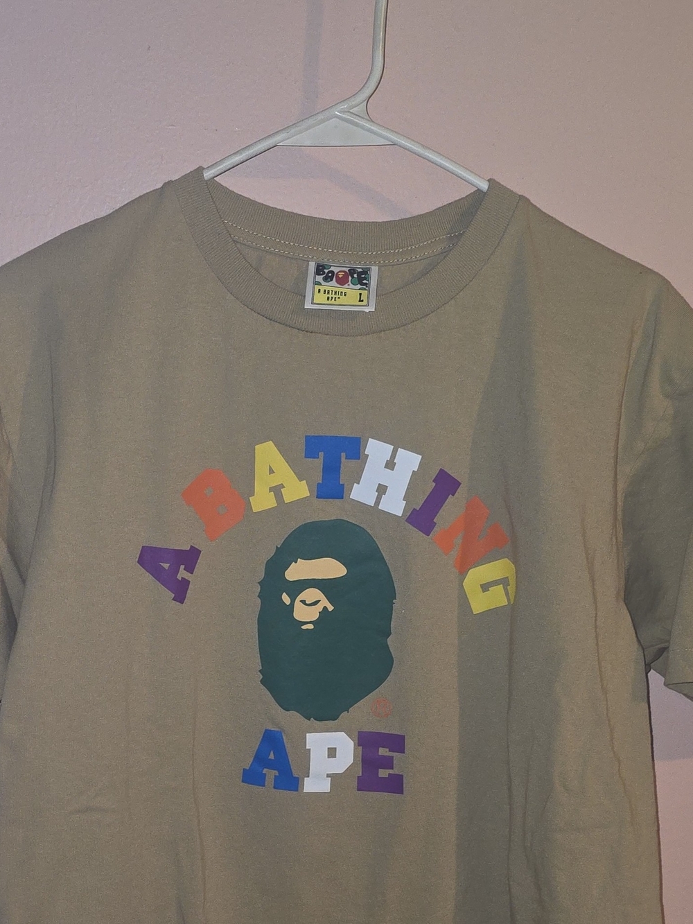 Authentic A Bathing Ape BAPE Colors College Tee Beige Men's Size L